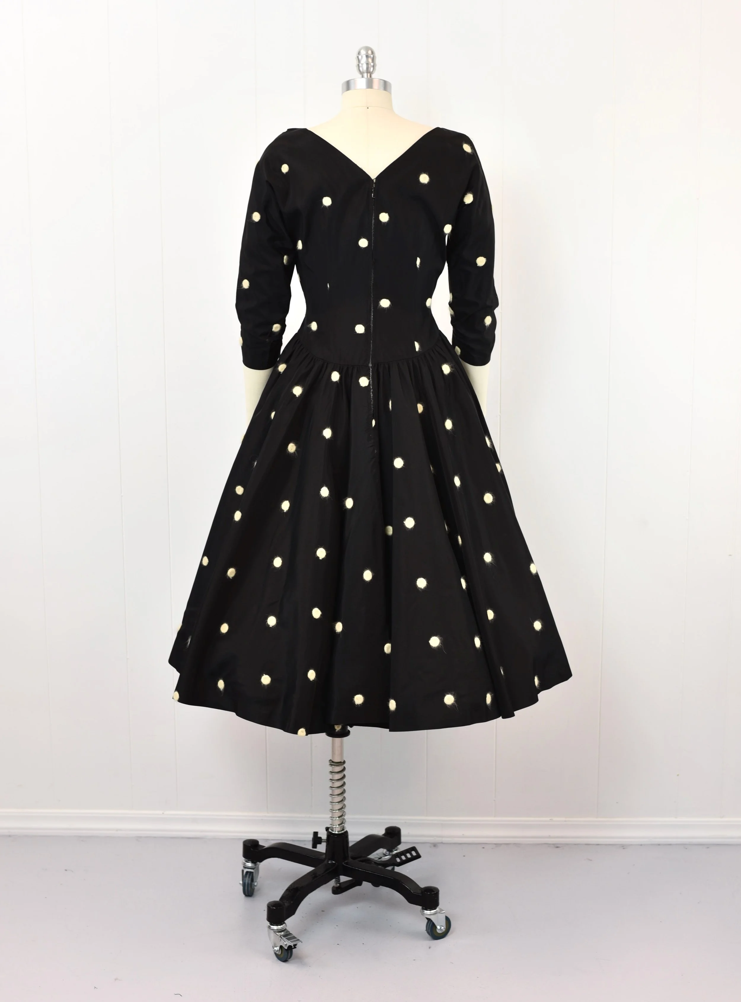 1950s Polka Dot Black White R&K Originals Taffeta Pinup Mrs